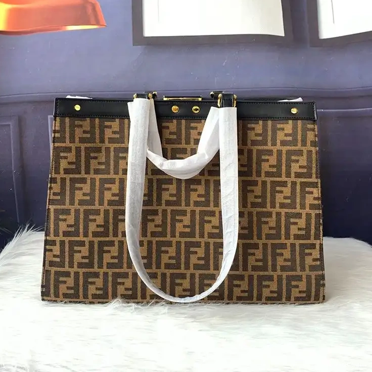 Affordable Black Motif X-Tote In Peekaboo Fendi Medium Fabric Coffee FF 0703